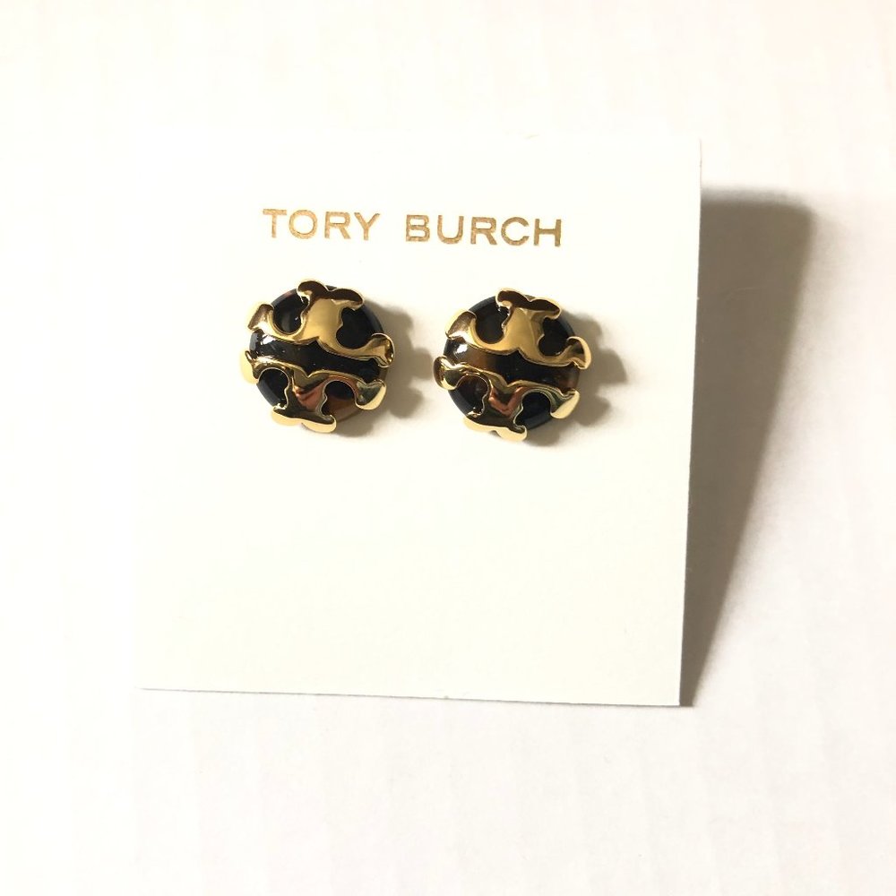 Tory Burch  Gold/Black Applied Logo Earrings